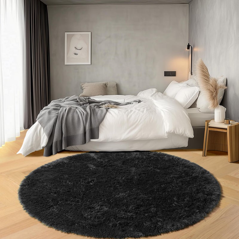 ONASAR Black Round Area Rugs 5ft, Soft Bedroom Circle Rug Floor Mats for Kids Girls Boys Teen Room, Fluffy Plush Shaggy Carpet for Baby Nursery Living Room Playroom Dorm Home Decor - Image 5